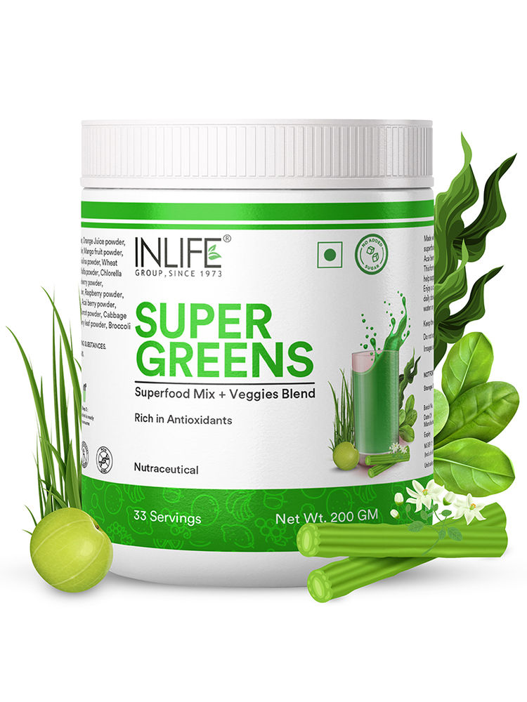 Inlife Super Greens Powder Supplement Spirulina, Moringa, Chlorella,Wheat Grass, Barley Grass Blend-picture-8
