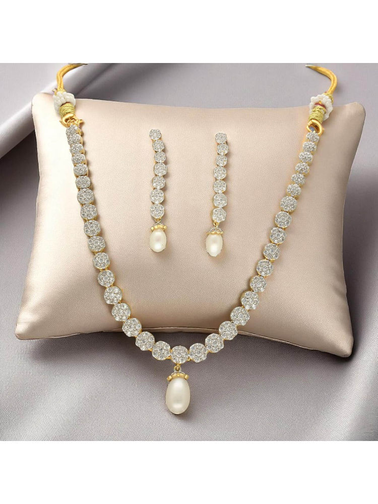 Sri Jagdamba Pearls Eminence Gleam White Pearl Necklace Set-picture-10