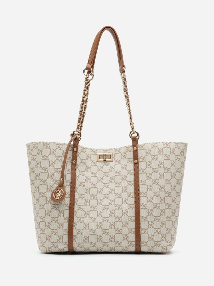 U.S. POLO ASSN. Women Kylie 2.0 Off White Tote Handbag (L)-picture-20