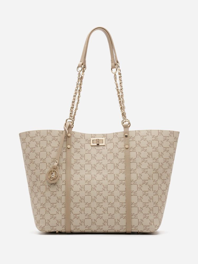 U.S. POLO ASSN. Women Kylie 2.0 Beige Tote Handbag (L)-picture-40