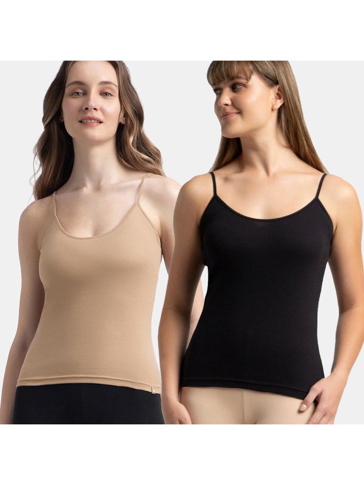 Jockey 1487 Women Super Combed Cotton Rib Camisole - Black and Almondine (Pack of 2)-picture-15