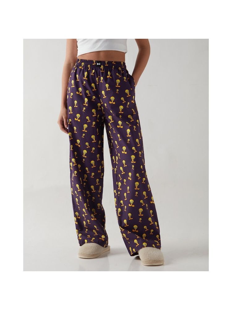 Bewakoof Women Purple All Over Printed Wide Leg Pyjamas-picture-14