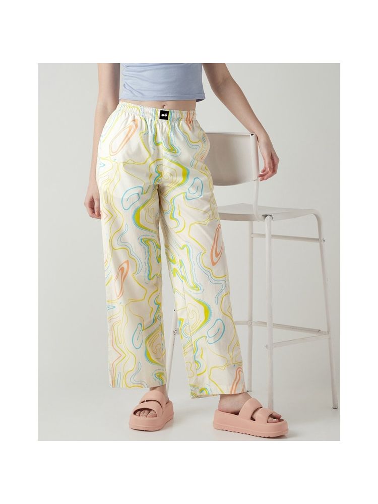 Bewakoof Women Off White All Over Printed Wide Leg Pyjamas