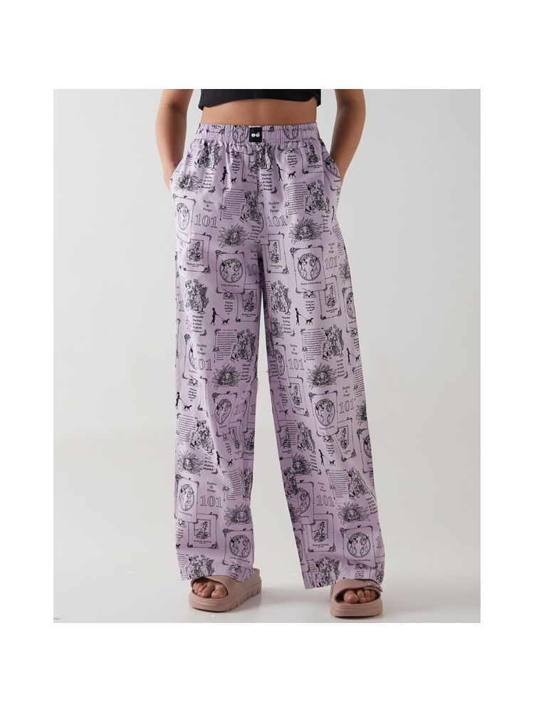 Bewakoof Women Purple All Over Printed Wide Leg Pyjamas