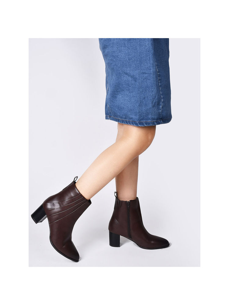 SHUZ TOUCH Block Heel Brown Mid Ankle Length Boots-picture-28