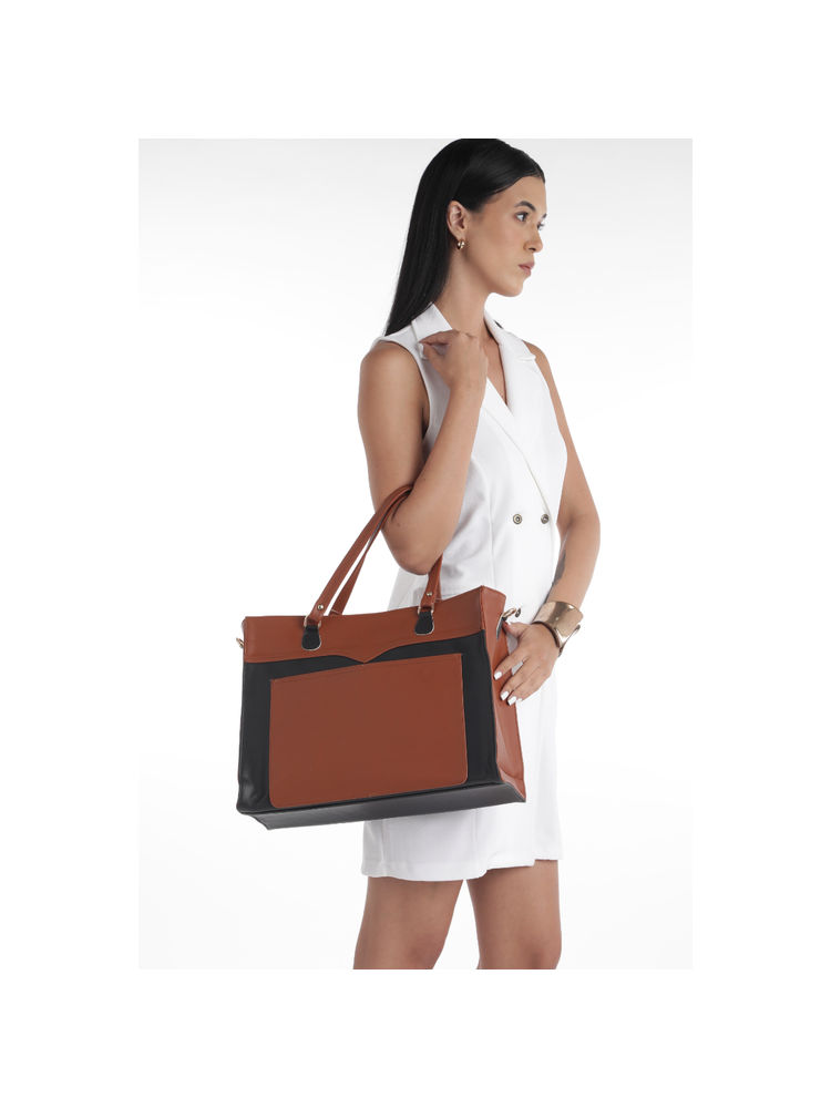 Fabbhue Women Tan and Black Hand Bag with Detachable Strap-picture-40