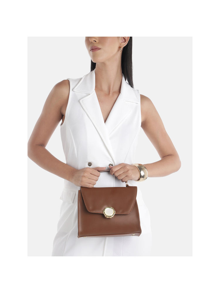 Fabbhue Women Brown Satchel Bag with Detachable Strap-picture-28