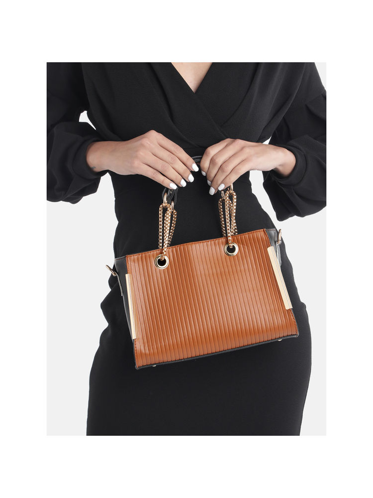 Fabbhue Women Tan and Black Hand Bag with Detachable Strap-picture-23