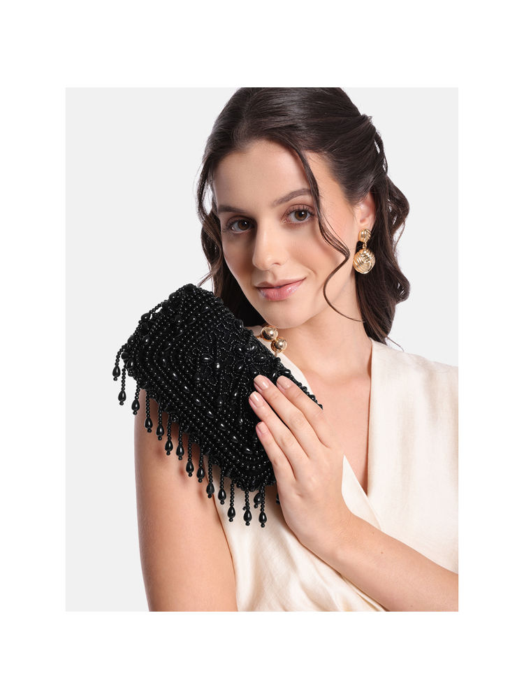 Fabbhue Women Black Hand Embroidery Box Clutch with Detachable Strap-picture-15