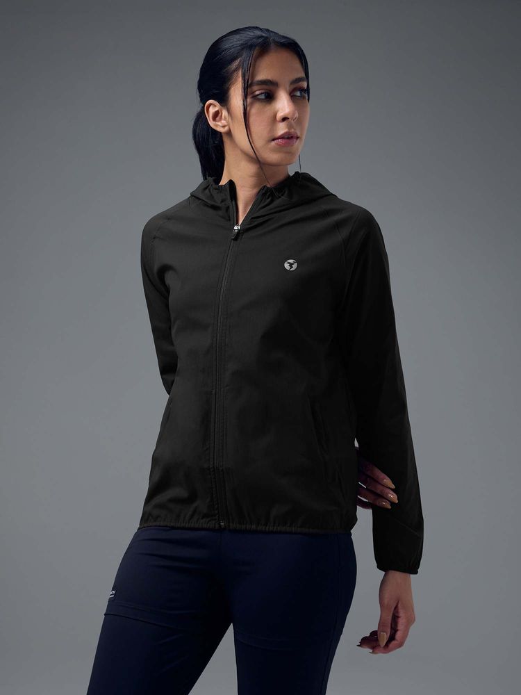 Technosport Women Black Solid Slim Fit Hooded Jacket-image-35