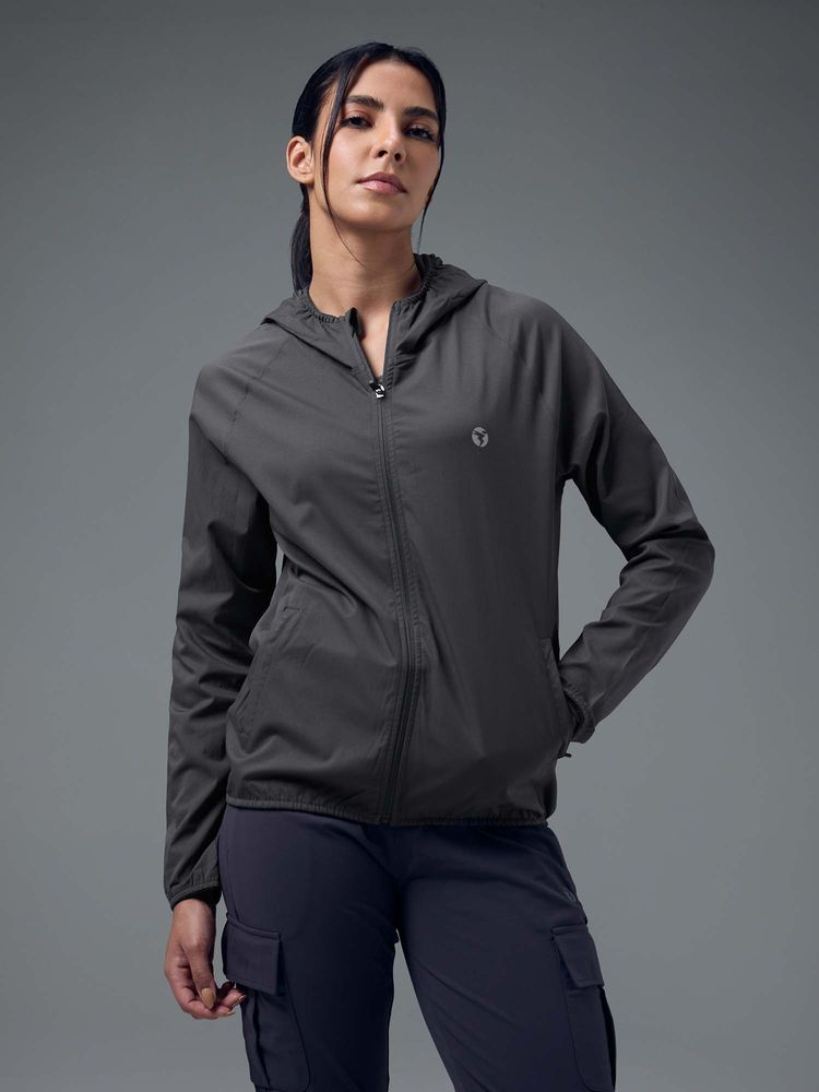 Technosport Women Dark Grey Solid Slim Fit Hooded Jacket-picture-20