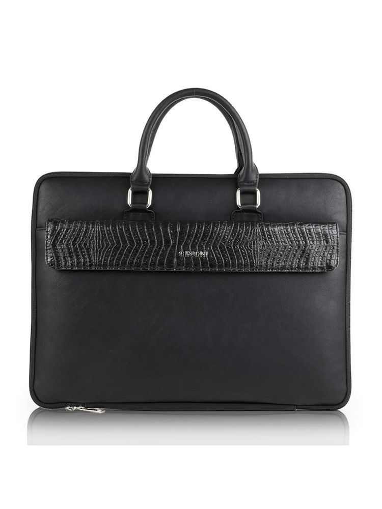 Cimoni Unisex Black Latest Stylish Premium Pu Leather Laptop Bag-image-9
