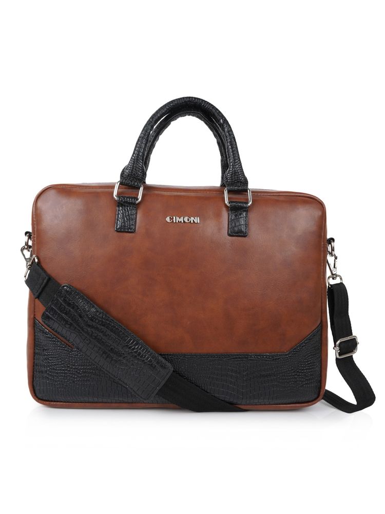 Cimoni Unisex Tan Latest Stylish Premium Pu Leather Laptop Bag
