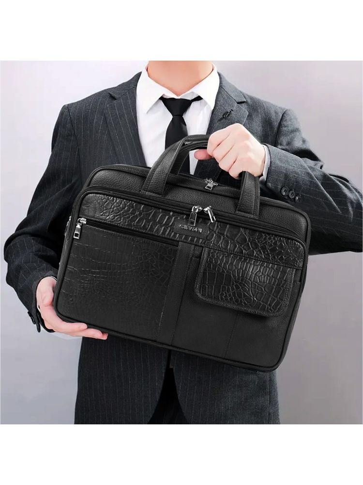 Cimoni Unisex Black Latest Stylish Premium Genuine Leather Laptop Bag-picture-17