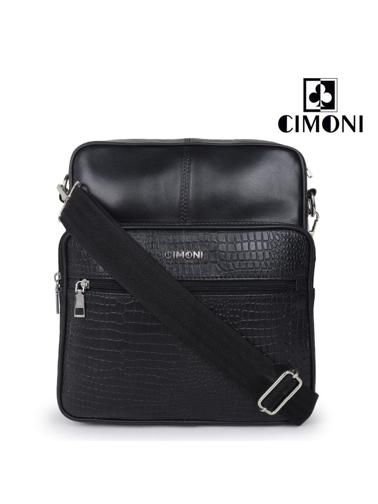 Cimoni Black Latest Stylish Premium Genuine Leather Sling Bag-image-3