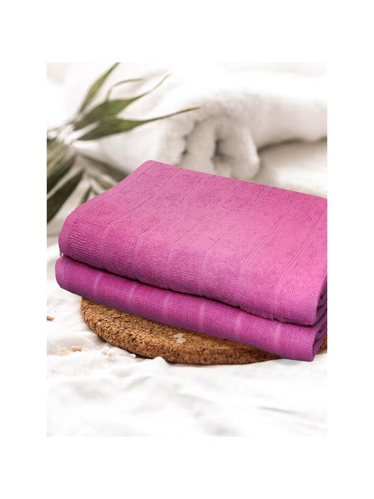 KOPA Reversible One Side Terry 100% Cotton Towel 2 Mix Set Solid Hotpink (L)-image-1