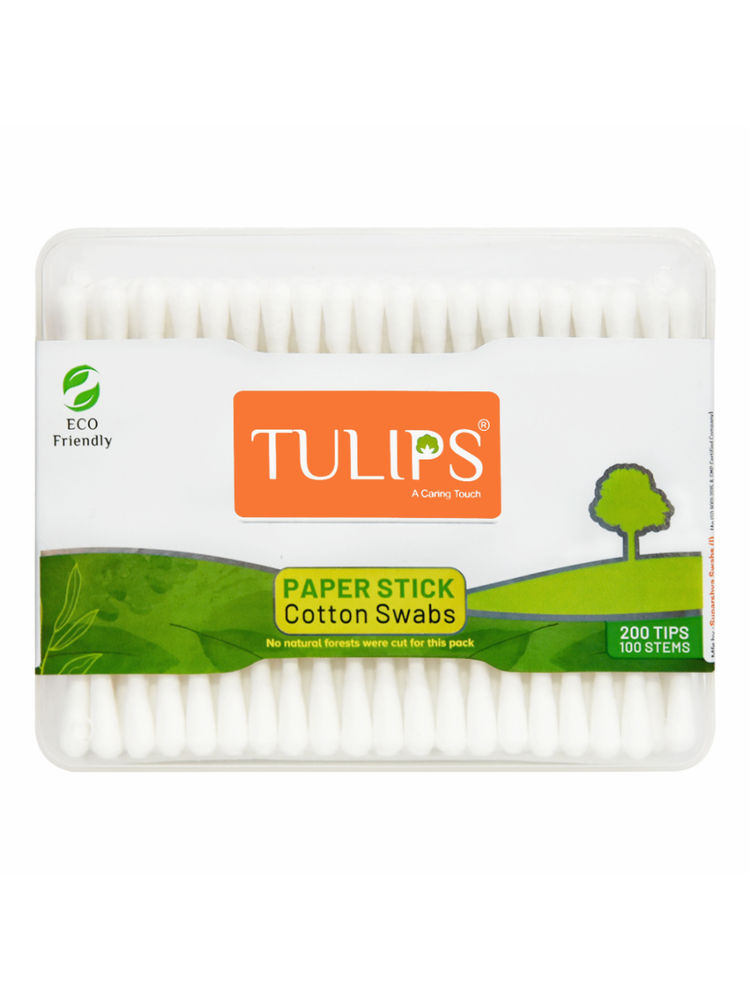 Tulips Cotton Ear Buds/ Swabs with White Paper Stick Jar (100/ 200 Tips in a Jar)