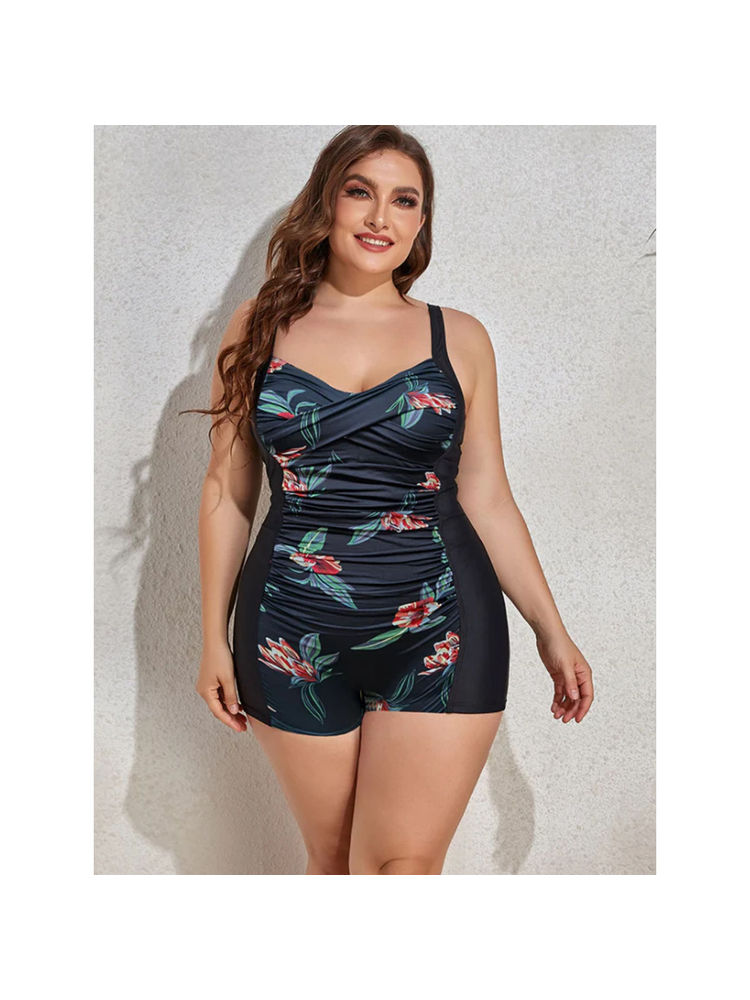 WomanLikeU Black Monokini Plus Size Extra-Coverage One-Piece Swimsuit-picture-30