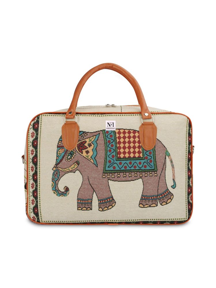 NFI Essentials Retro Elephant Print Canvas Travellling Duffle Air Bag