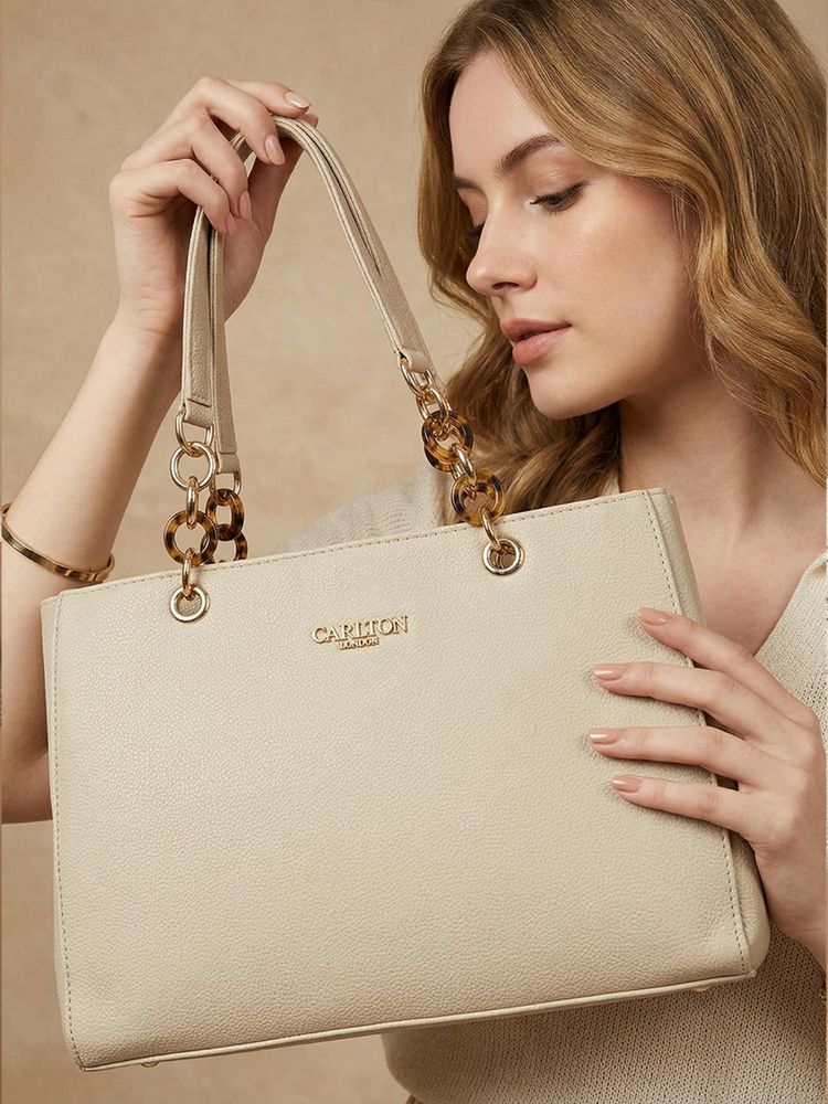 Carlton London Women's Stylish Medium Satchel Handbag for Women - Cream-picture-14