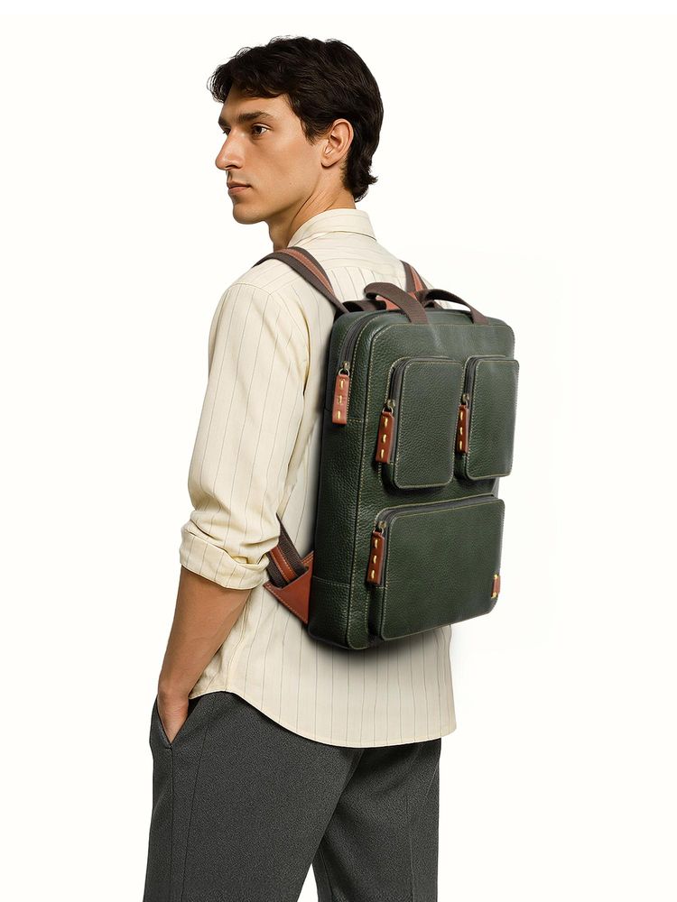 Hidesign Hydor 03 Genuine Leather Men's Backpack - Olive-picture-15