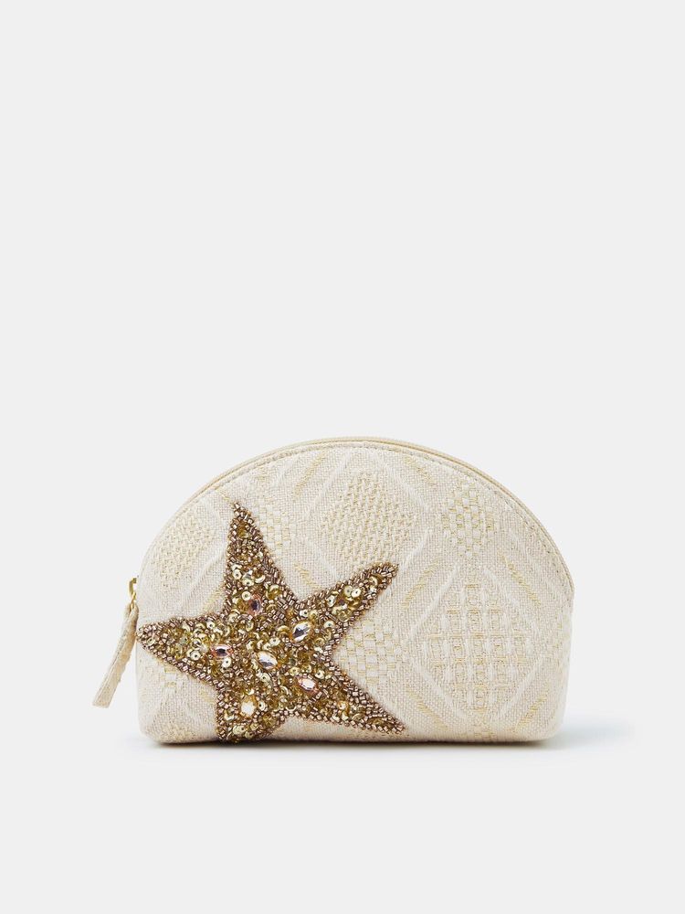 Accessorize London Women's Cream Embellished Starfish Make Up Bag-picture-21