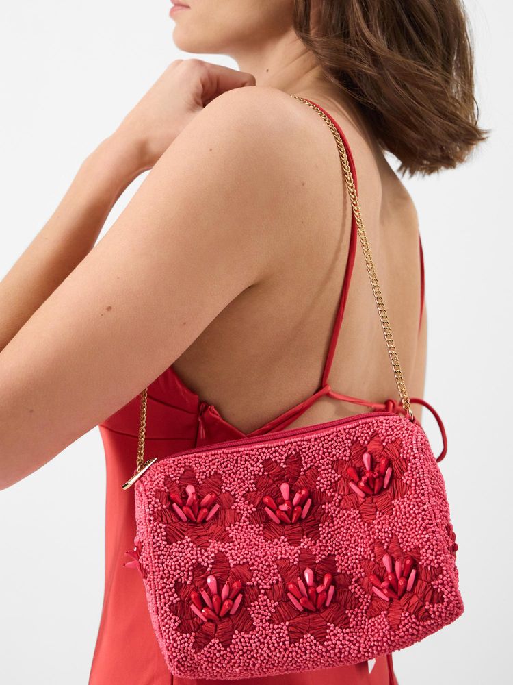 Accessorize London Women's Pink Floral Bead Embellished Shoulder Bag-image-46