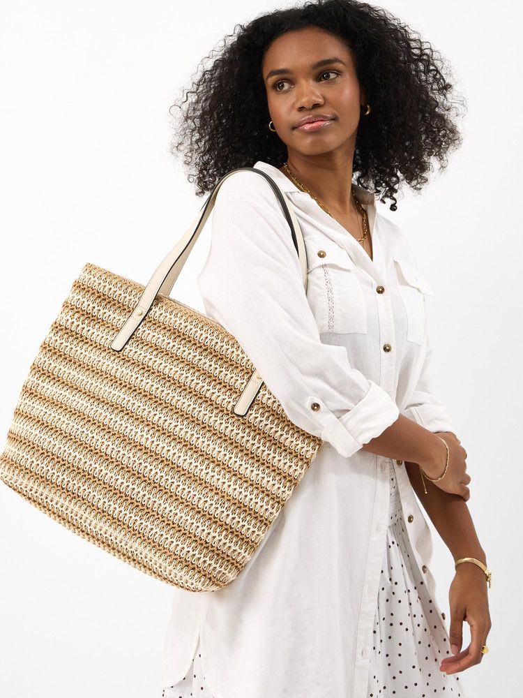 Accessorize London Women's Beige Stripe Raffia Shoulder Tote Bag-image-16