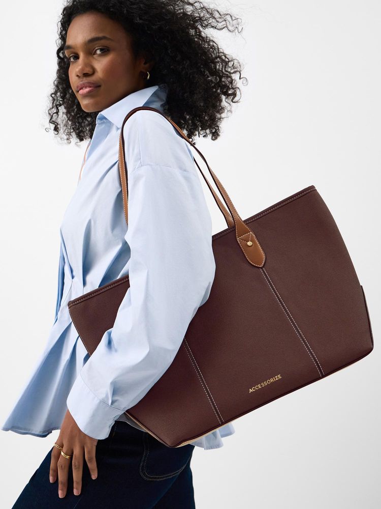 Accessorize London Women's Brown Zip Top Tote Bag-image-37