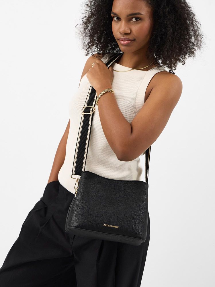 Accessorize London Women's Black Webbing Strap Sling Bag-picture-30