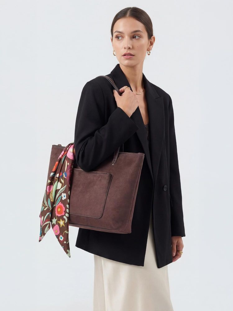Accessorize London Women's Brown Rachel Zip Front Laptop Tote Bag-image-44