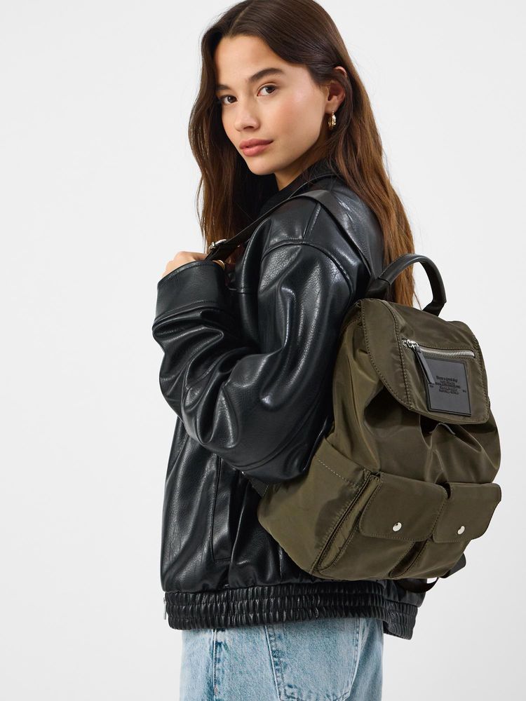 Accessorize London Women's Olive Nylon Multi Pocket Backpack-image-44