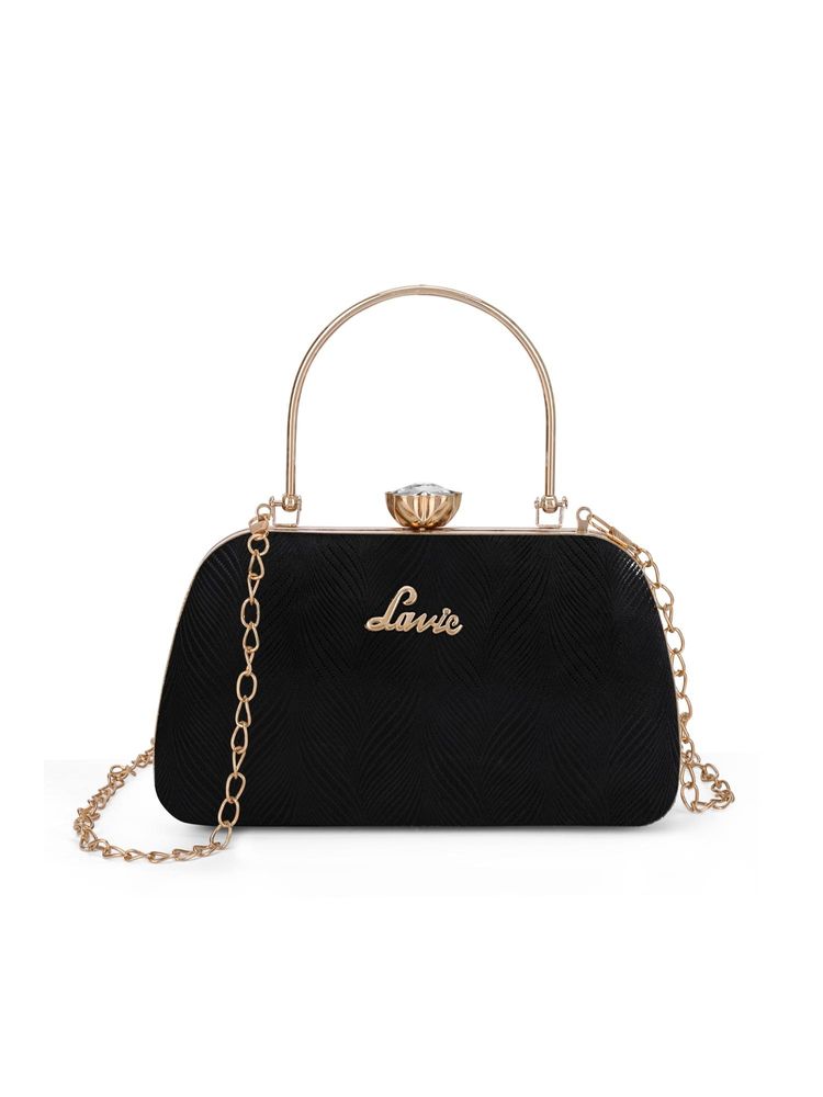 Lavie Womens Bling Handle Frame Clutch With Detachable Strap - Black (S)-image-15