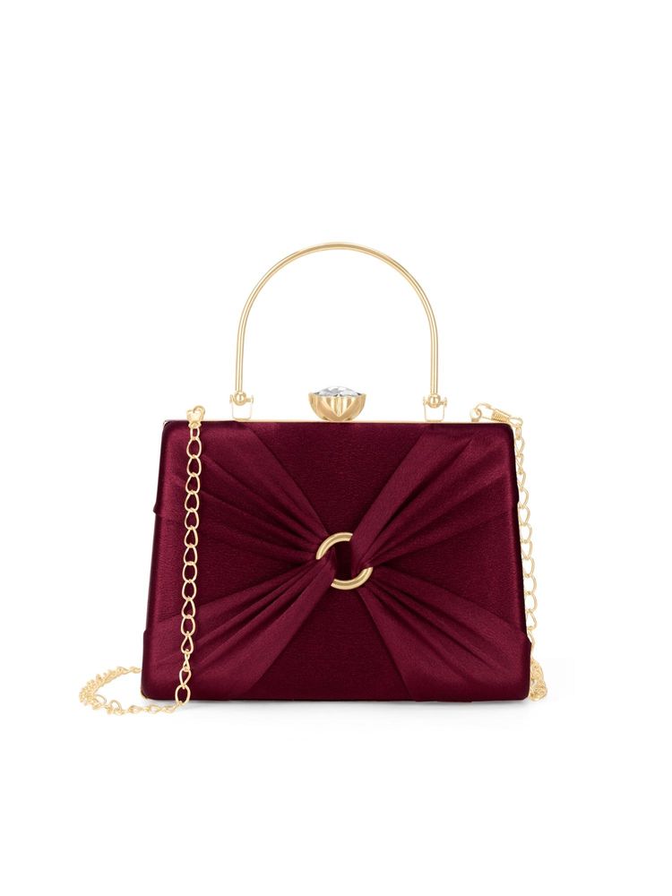 Lavie Womens Misha Handle Frame Clutch With Detachable Strap - Maroon (S)-image-47