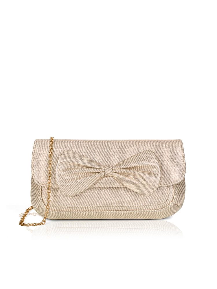 Lavie Women Gold Zia Bow Envelope Clutch with Detachable Chain (M)-image-7