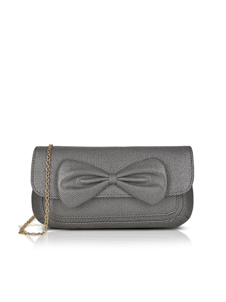 Lavie Women Grey Zia Bow Envelope Clutch with Detachable Chain (M)-picture-11