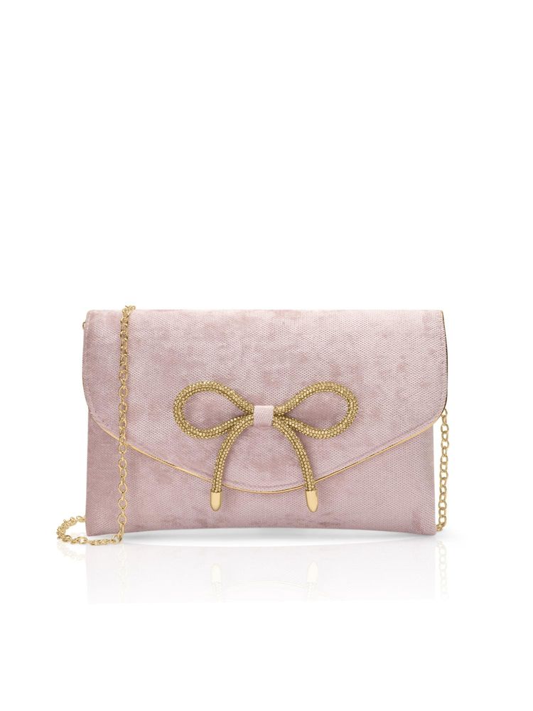 Lavie Women Pink Eira Bow Crush Envelope Clutch with Detachable Chain (L)-image-33