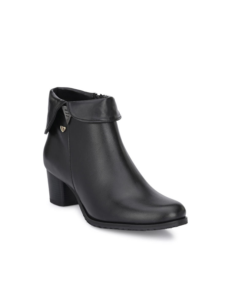 Delize Black Women Vegan Leather Mid Heel Boots-picture-12