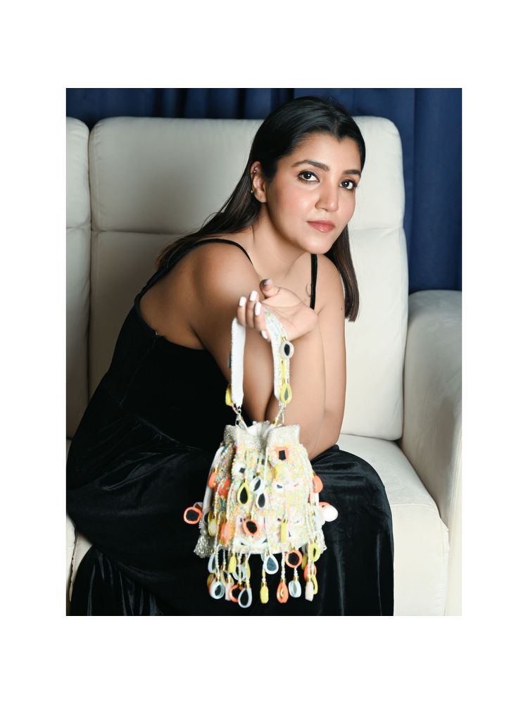Odette Multi-Color Suede Sequin and Mirror Work Potli Bag-image-35