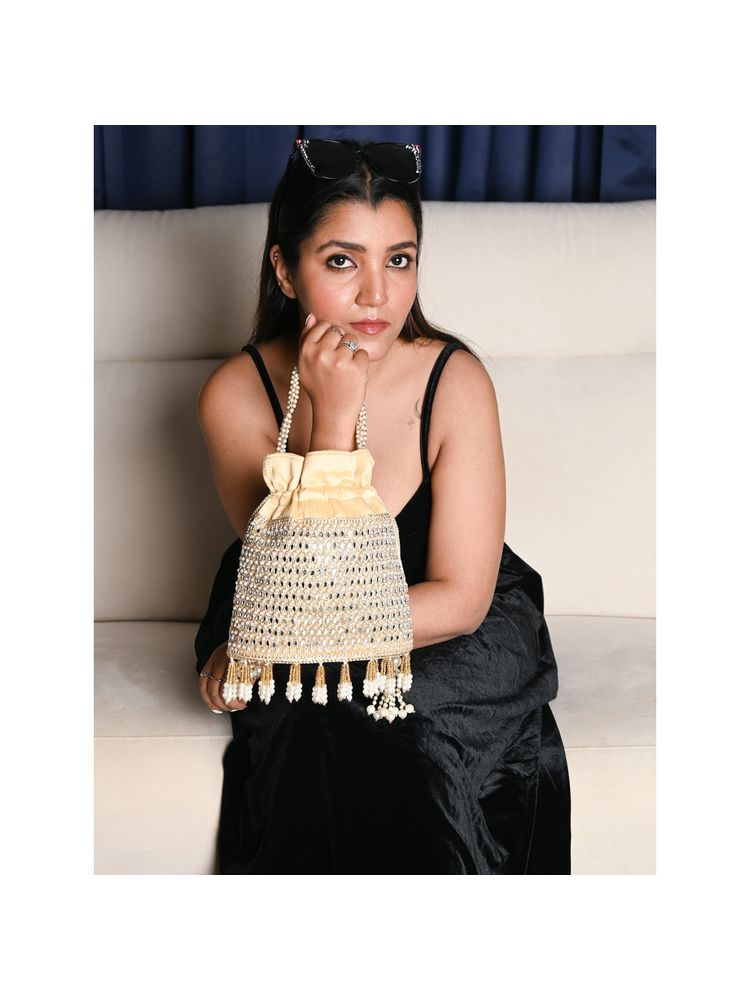 Odette Cream Beads and Mirror Work Potli Bag-image-33