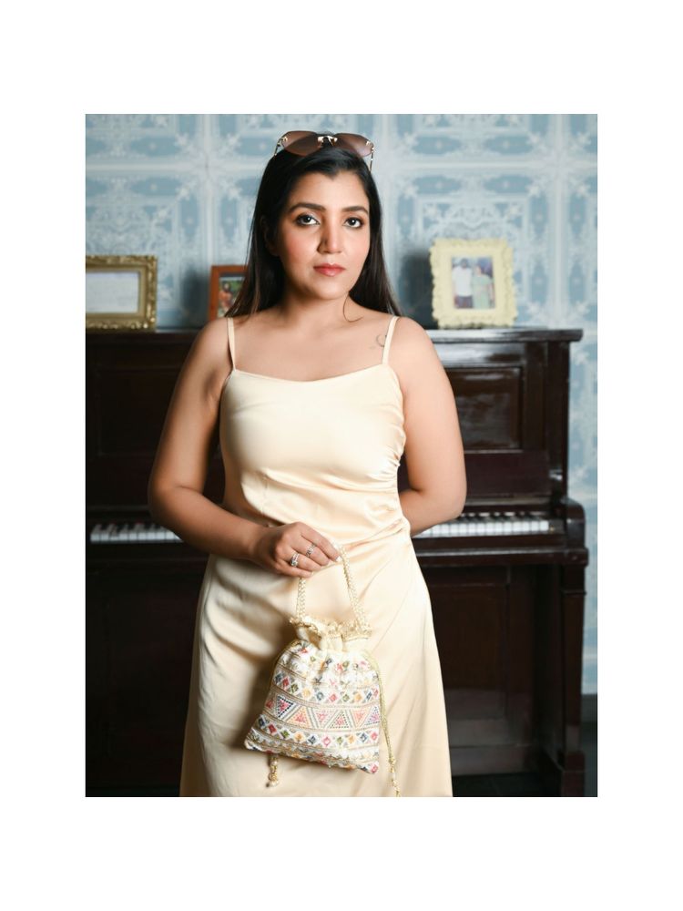 Odette Off White Embroidered Sequin Potli Bag-picture-14
