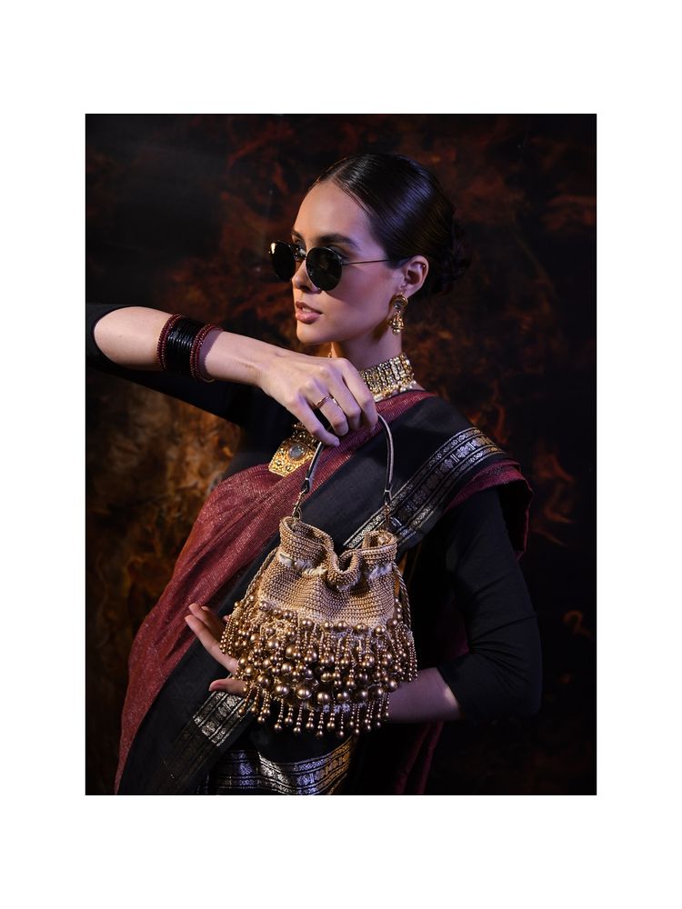 versuhz Golden Embellished Drawstring Potli Bag-image-8