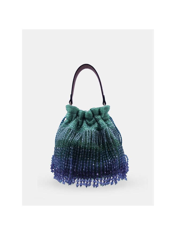 versuhz Emerald Green Ombre Embellished Crystal Fringes Potli Bag-image-4