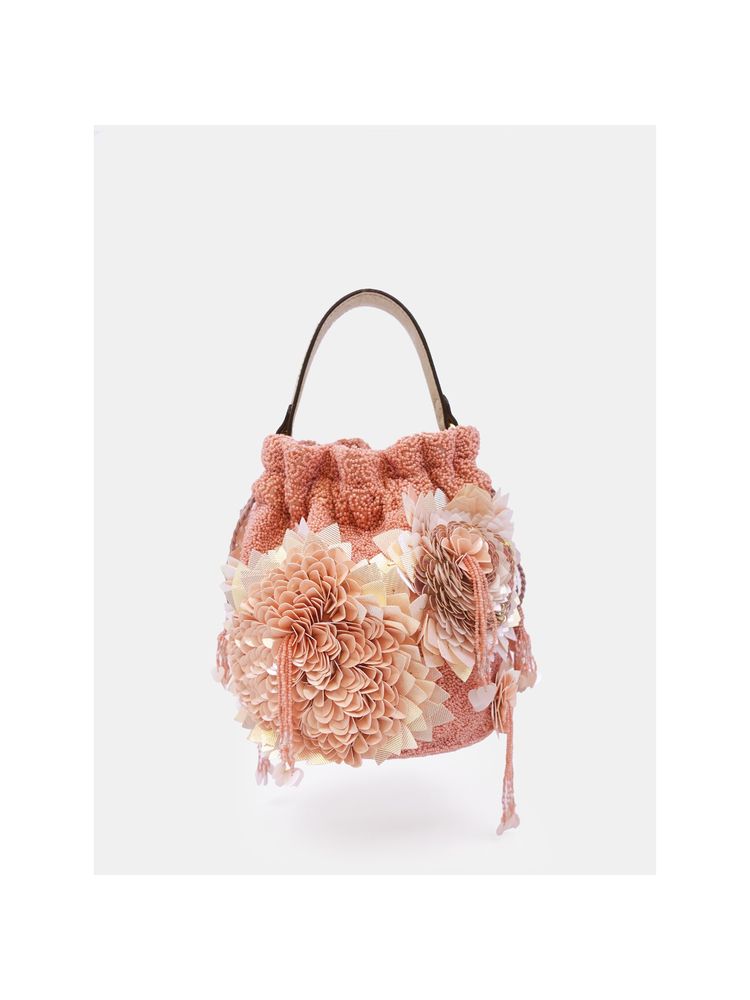versuhz Peach 3D Floral Hand Embellished Potli Bag-picture-28