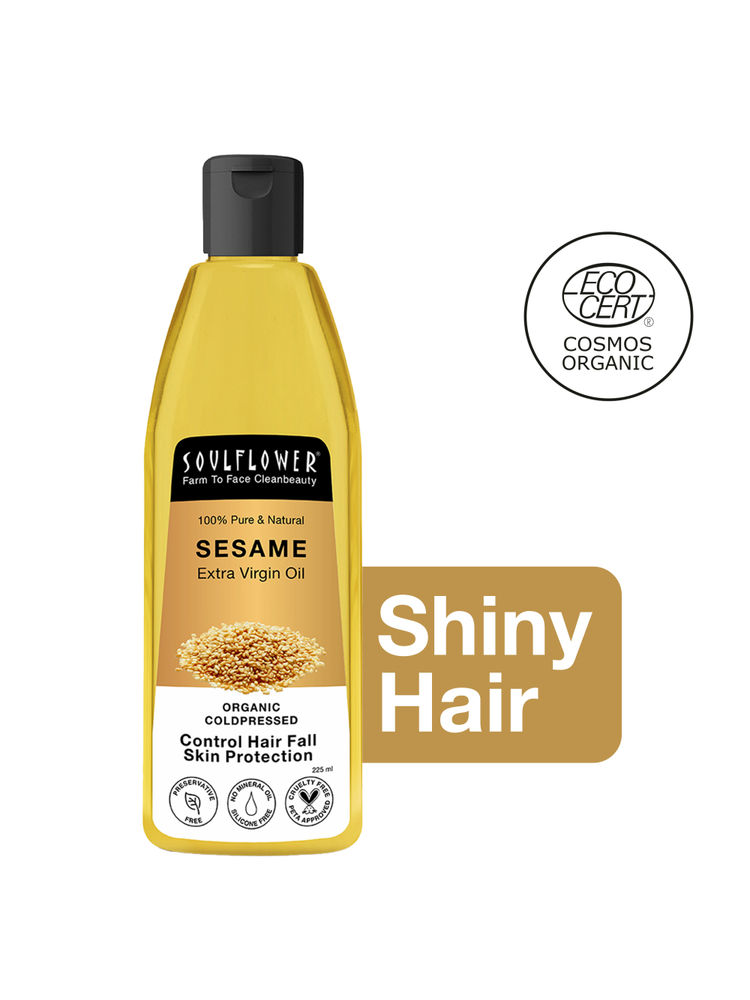 Soulflower Cold Pressed White Sesame Til Seed Oil, Natural Skin Hair Body Moisturizer, Vitamin E