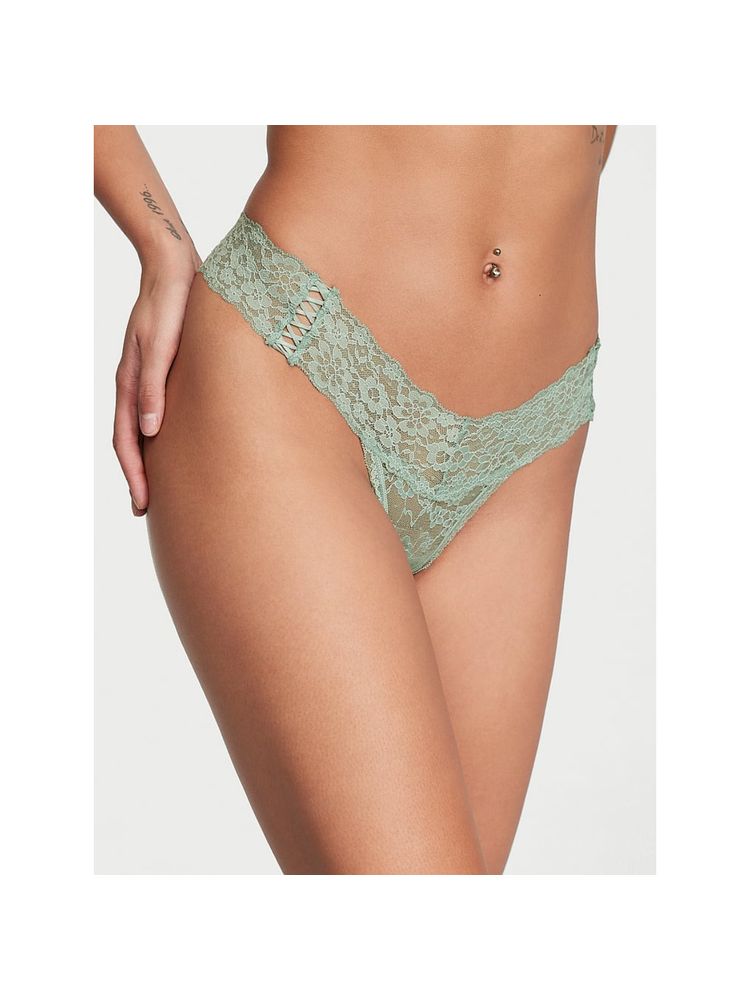 victoria's secret intimates Victoria's Secret The Lacie Lace-Up Lace Thong Panty Green-picture-20
