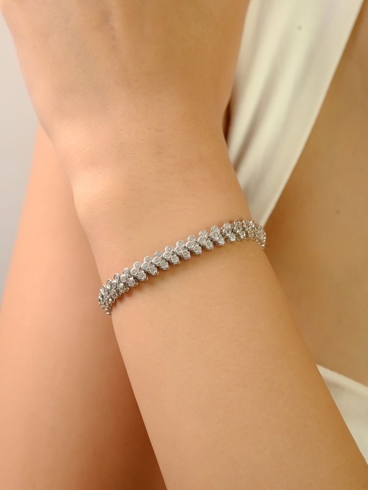 METALM 925 Silver White Gold Tennis Bracelet Featuring Sparkling Round Cz Diamonds-image-30