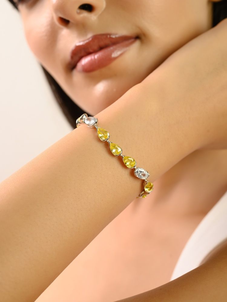 METALM Yellow Citrine Gemstone Tennis Bracelet In 925 Silver Cz Diamonds-picture-26
