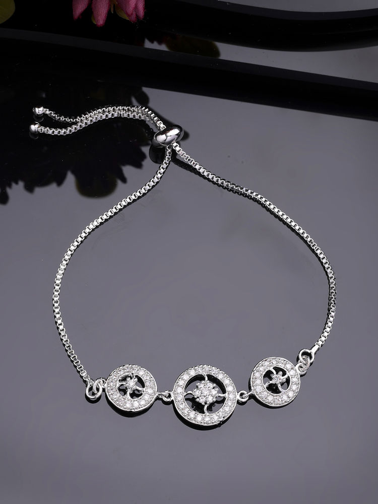 Estele CZ Floral Adjustable Bracelet – Opulent Rhodium Jewelry for Celebration-image-20