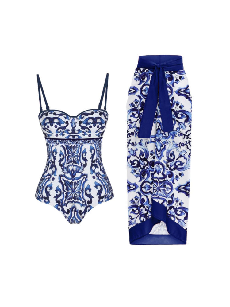 WomanLikeU Blue Monokini With Sarong (Set of 2)-picture-27
